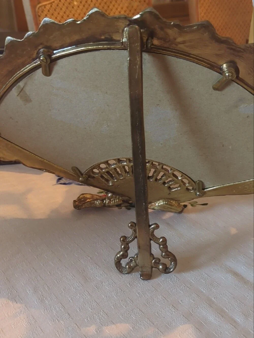 Vintage Solid Brass Fan Picture Frame | Ornate Victorian Vanity Decor | 3 Photo